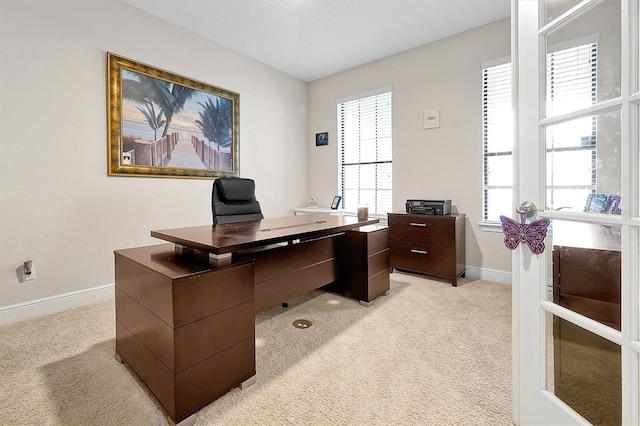 home office with light carpet