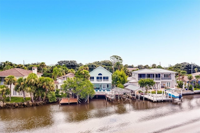 exterior space featuring a water view