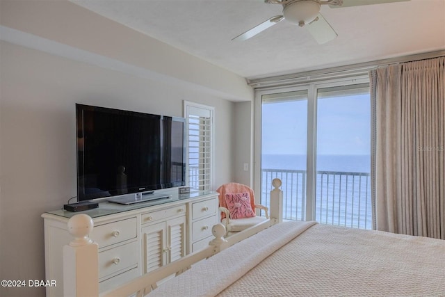 bedroom featuring access to exterior and ceiling fan