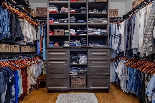 walk in closet featuring light hardwood / wood-style floors