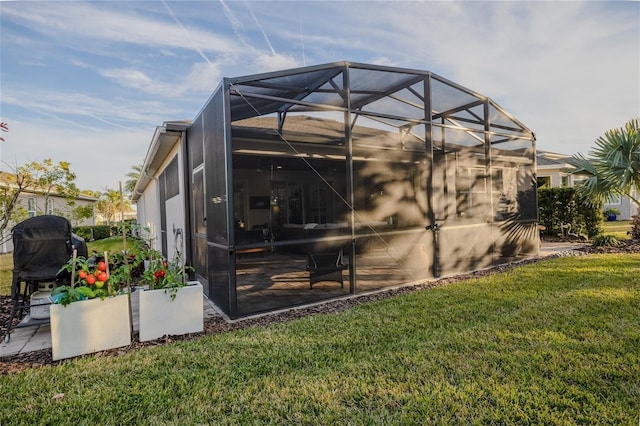 view of outbuilding with a lawn