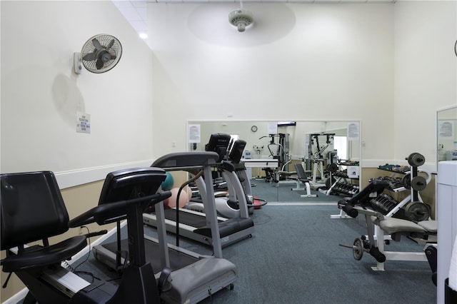 gym featuring a towering ceiling