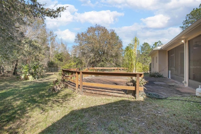 view of yard with a deck