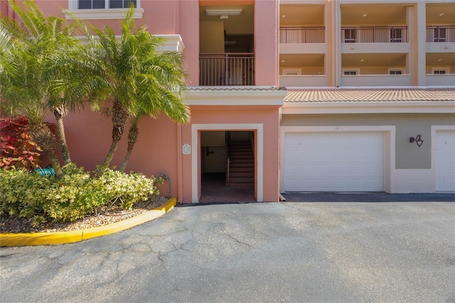 view of building exterior featuring a garage