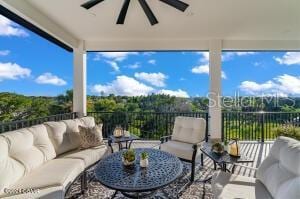801 N Flagler Ave, Flagler Beach, FL 32136 - view of patio with outdoor lounge area, area for grilling, and ceiling fan