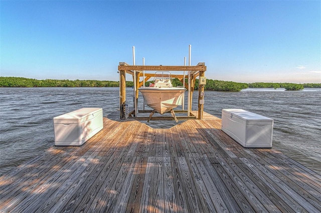 view of dock with a water view