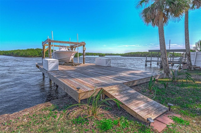 view of dock with a water view