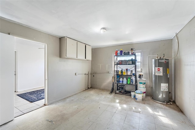 basement featuring electric water heater