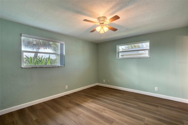 unfurnished room with hardwood / wood-style floors, a textured ceiling, and ceiling fan