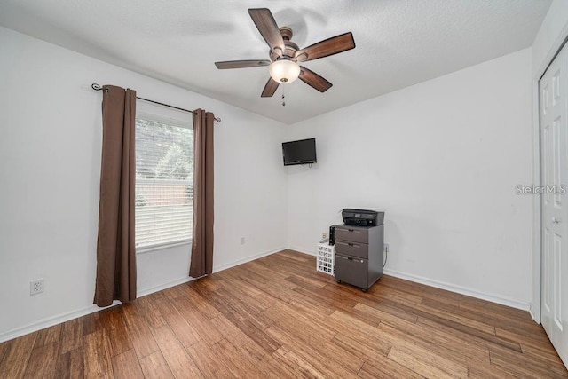 interior space featuring light hardwood / wood-style flooring and ceiling fan