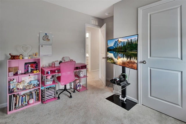 view of carpeted home office