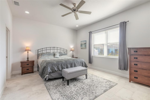 bedroom featuring ceiling fan