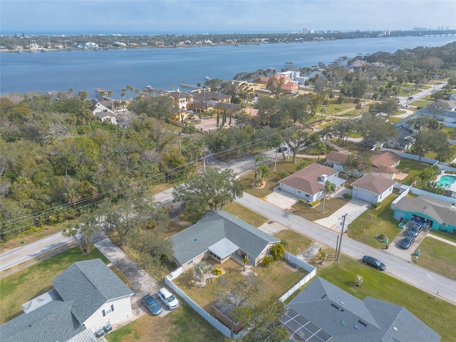 aerial view with a water view