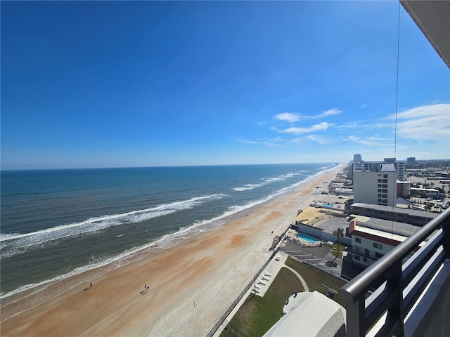 view of water feature with a beach view