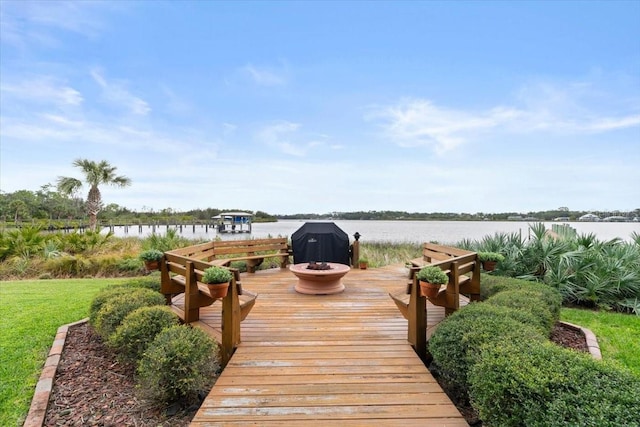 view of dock featuring a water view