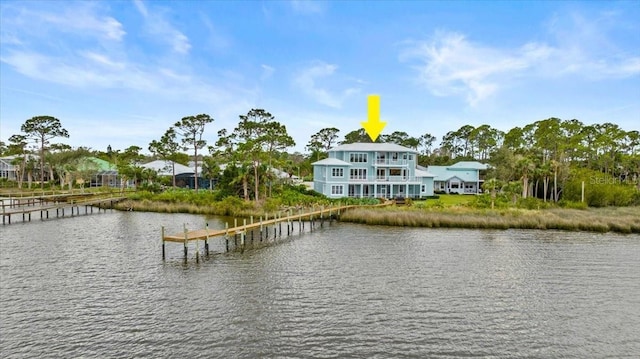 view of water feature with a boat dock