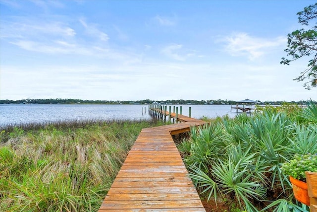 view of dock featuring a water view