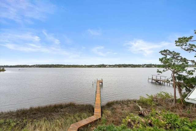 view of dock with a water view