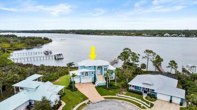 aerial view with a water view