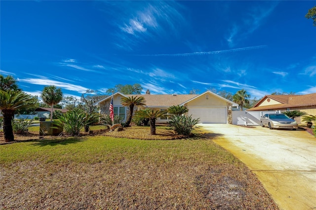 single story home featuring a garage and a front lawn