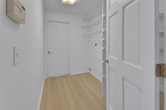 spacious closet with light hardwood / wood-style floors