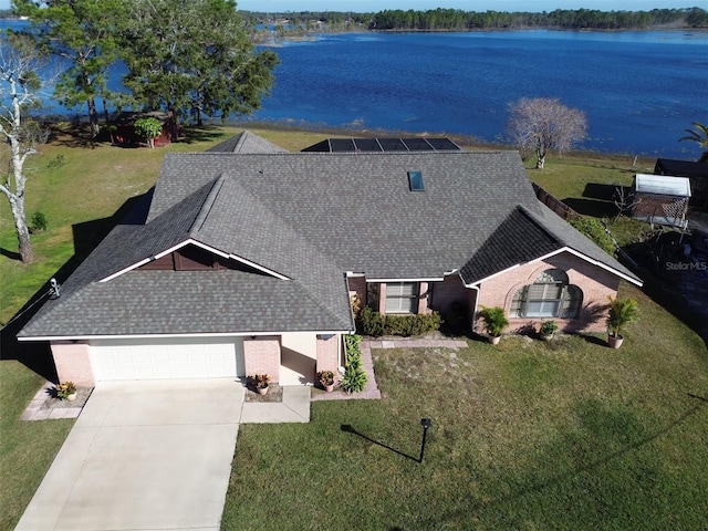 aerial view with a water view