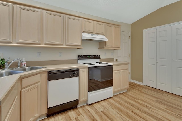 kitchen featuring sink, range with electric cooktop, light hardwood / wood-style floors, and dishwasher