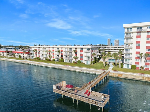 dock area with a water view