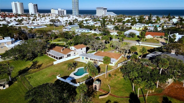 aerial view featuring a water view