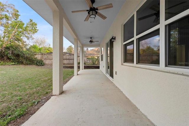 view of patio featuring ceiling fan