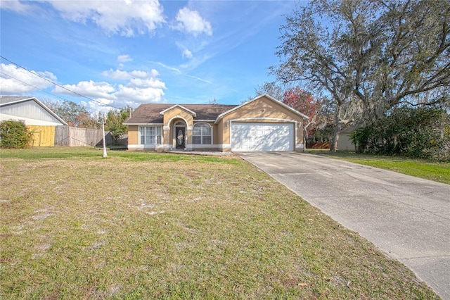 view of front facade with a garage and a front lawn