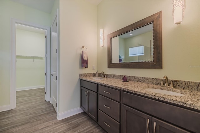 bathroom with hardwood / wood-style flooring and vanity