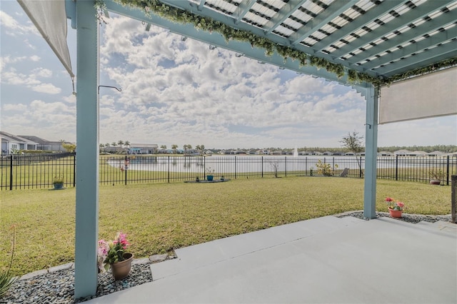 view of patio featuring a water view