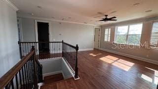 spare room featuring ornamental molding and dark hardwood / wood-style floors