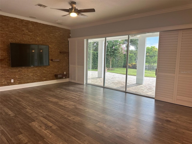 6301 Swanson St, Windermere, FL 34786 - unfurnished living room with healthy amount of natural light, ceiling fan, wood-type flooring, and ornamental molding