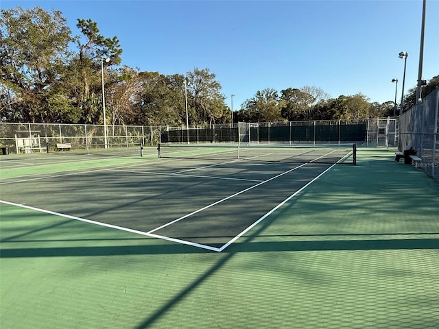 view of tennis court with fence