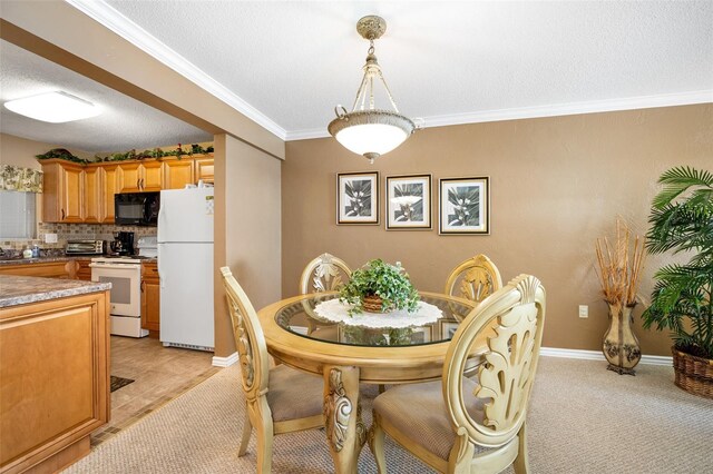 dining space with crown molding and a textured ceiling