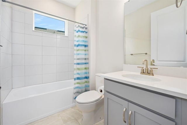 full bathroom featuring vanity, toilet, and shower / tub combo