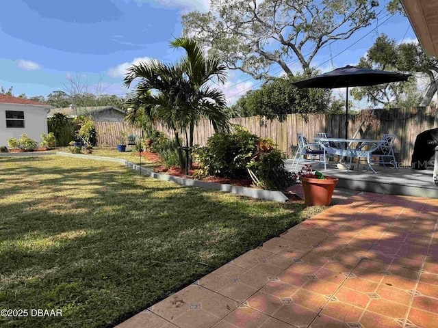 view of yard with a wooden deck