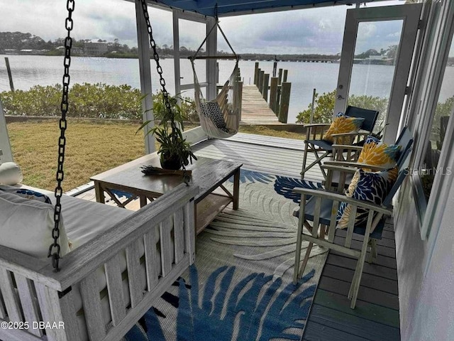 view of dock featuring a water view