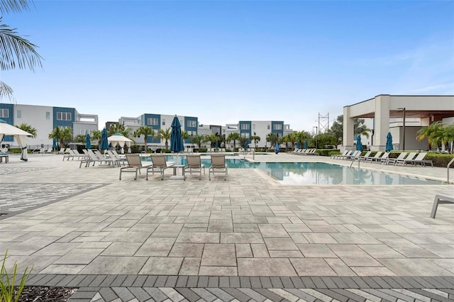 view of swimming pool with a patio