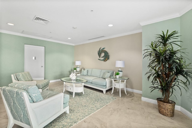 living room featuring ornamental molding