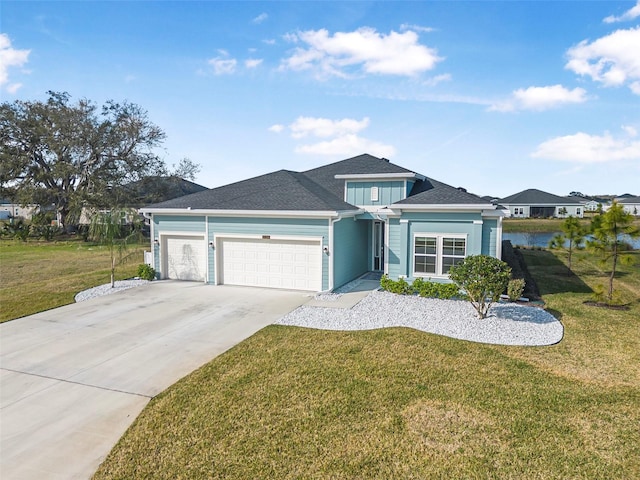 view of front facade featuring a garage and a front lawn