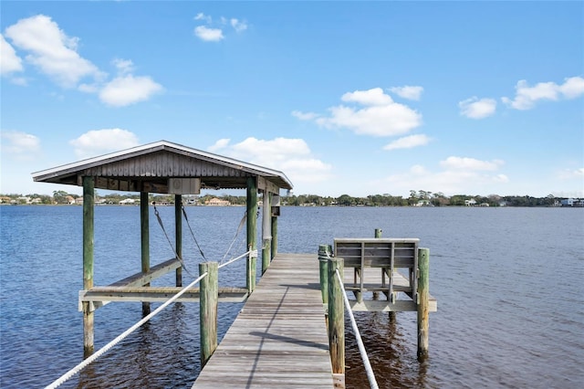 dock area featuring a water view