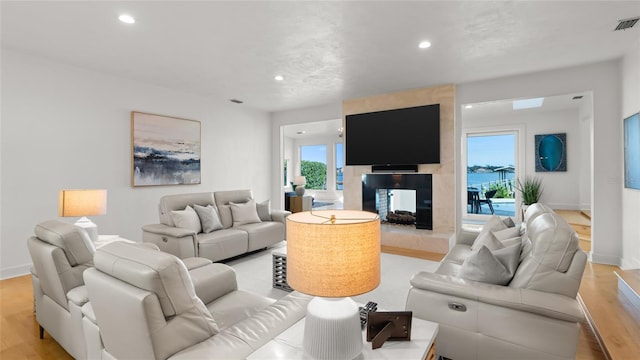 living room with light hardwood / wood-style flooring and plenty of natural light