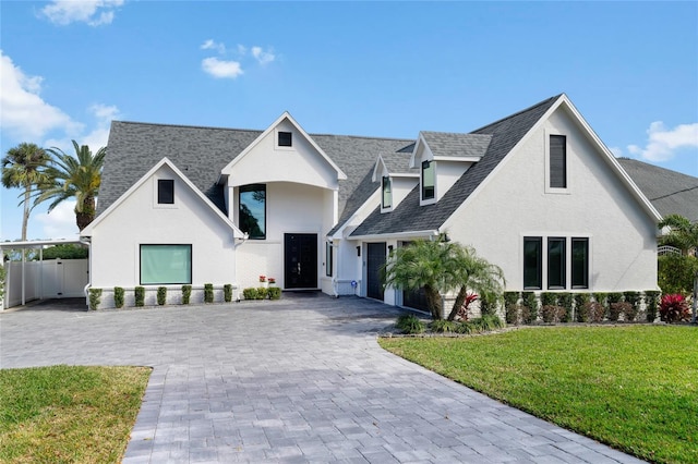 view of front of property with a front lawn