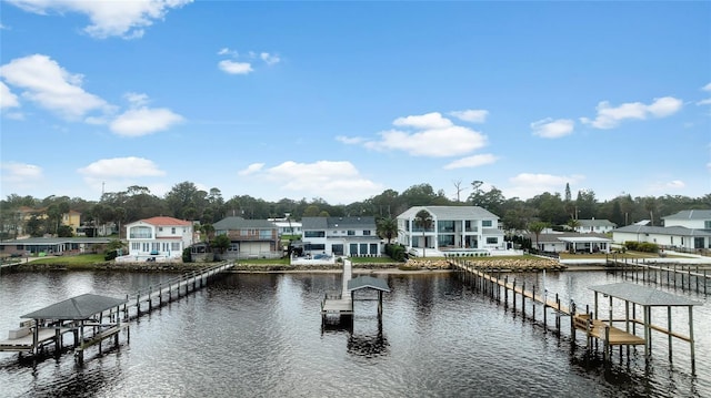 view of dock with a water view