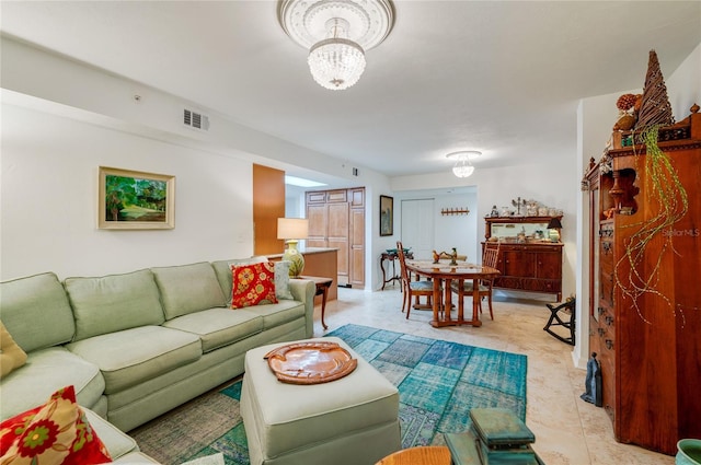 living room featuring light tile patterned floors