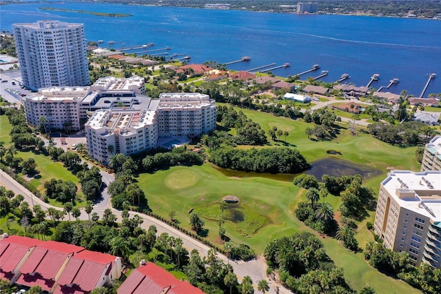 aerial view with a water view