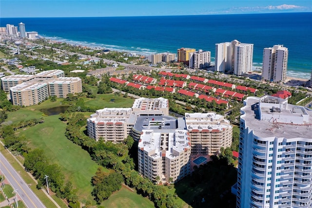 aerial view with a beach view and a water view